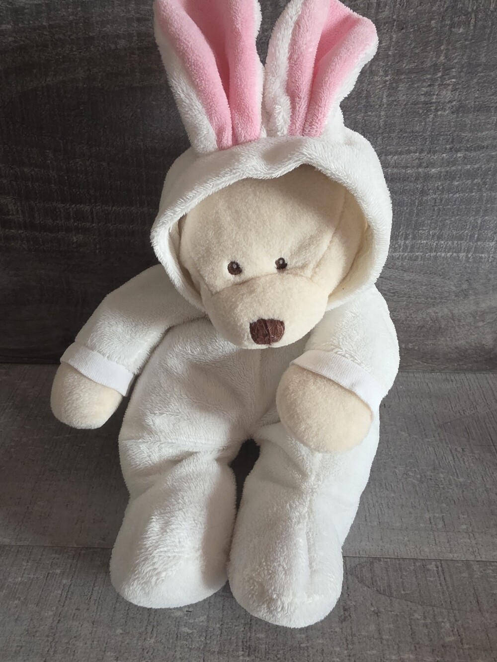 Ganz 14" Baby Bear With Bunny Ears Hoodie White Stuffed Animal Plush Lovey g41